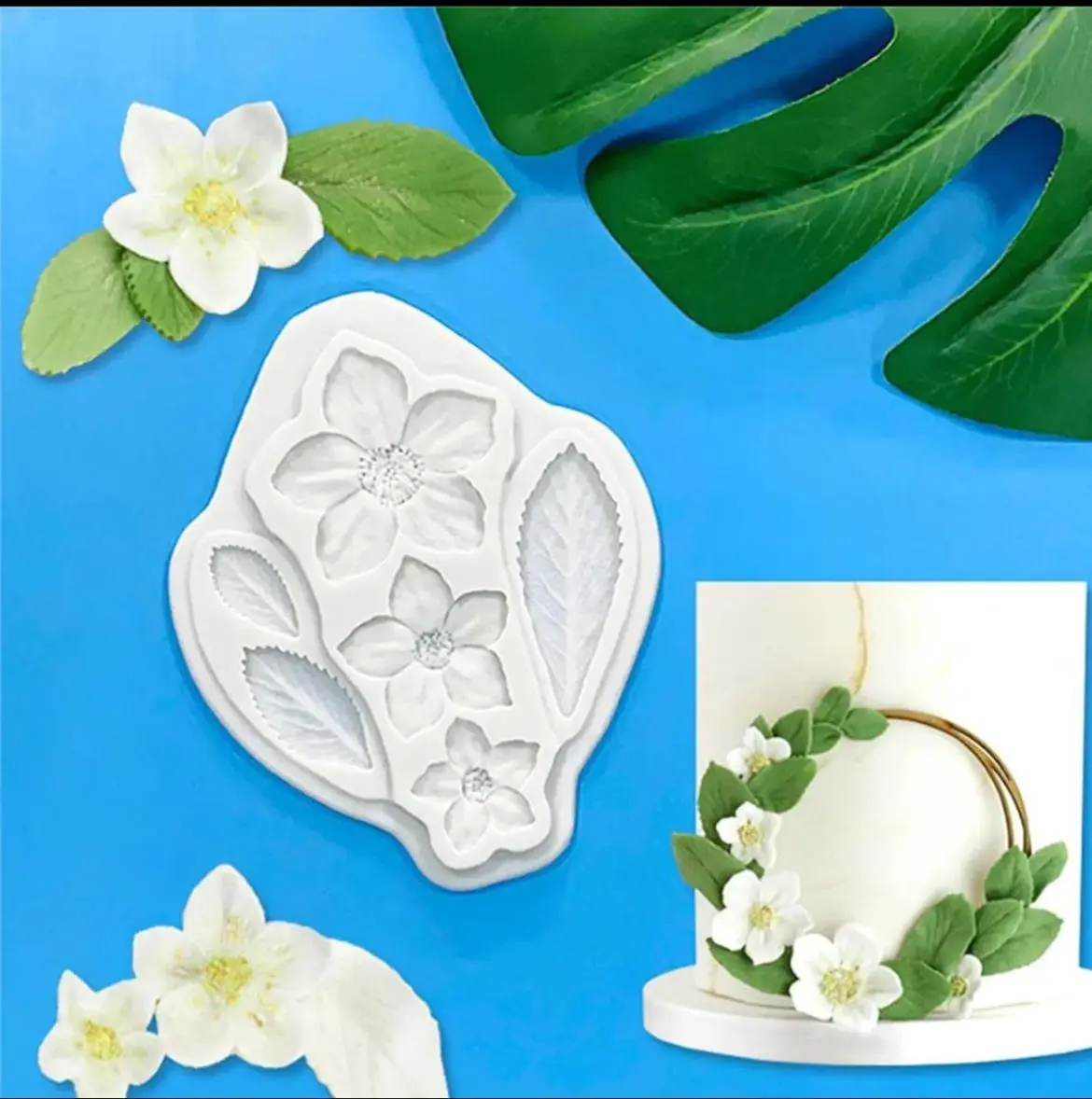 Hellebore Christmas Rose Delicate Flower with Leaves Silicone Mould