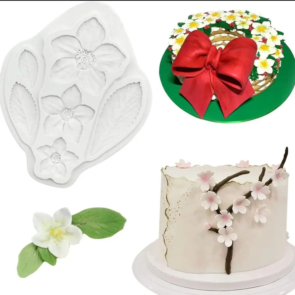 Hellebore Christmas Rose Delicate Flower with Leaves Silicone Mould