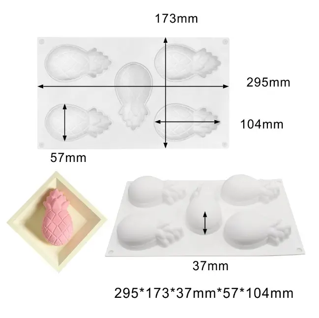 5 cavity Pineapple Silicone Mould for mousse,baking,desserts etc