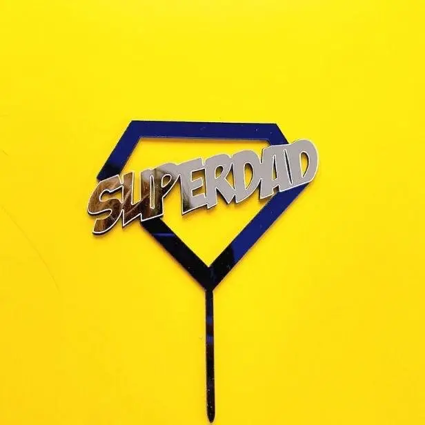 Super Dad acrylic cake topper (Blue and Silver)