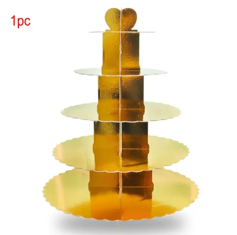 5 Layer Disposable Cake Stand Golden Cardboard Dessert Mini Cake Stand Tower Cupcake Stand Baby Shower Birthday Party Supplies cup cake stand