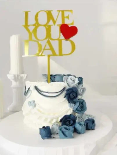 Double acrylic i love dad with heart cake topper - Gold