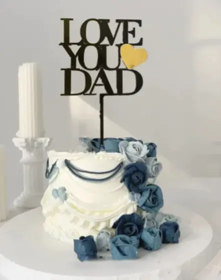 Double acrylic i love dad with heart cake topper - Black