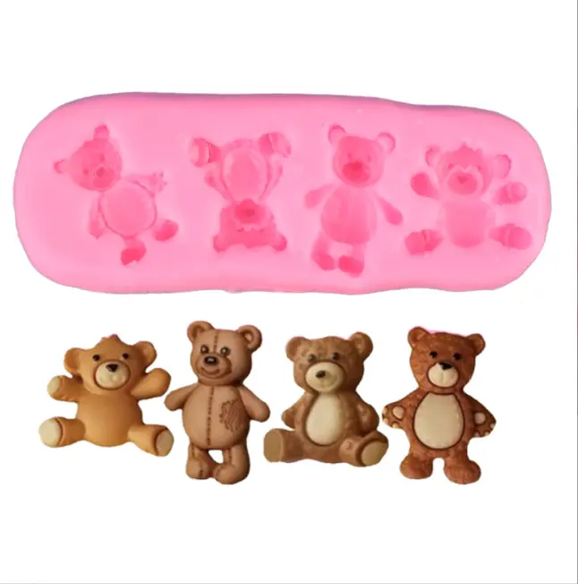 4 Cavity Cute Teddy Bear Silicone Mould for Fondant Chocolate & DIY Crafts