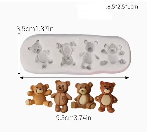 4 Cavity Cute Teddy Bear Silicone Mould for Fondant Chocolate & DIY Crafts
