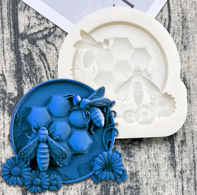Honey bee Honey comb Flower Texture silicone mould Style 4