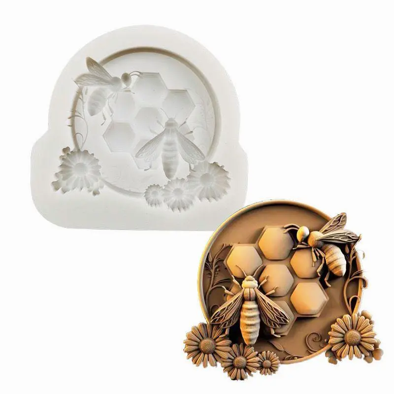 Honey bee Honey comb Flower Texture silicone mould Style 4