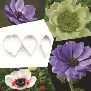 3 Pcs Anemone Petal Flower Cutter Set for Fondant & Gumpaste