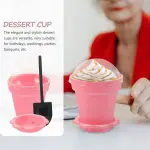 Pink Flower Pot Shape Mousse Dessert Cups with Lid & Spoon