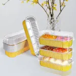 Golden Aluminium Rectangle Bake & Serve Dessert & Cake Moulds with Lid - Pack of 10