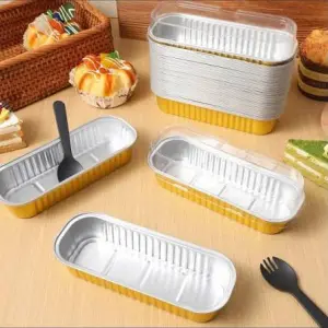 Golden Aluminium Rectangle Bake & Serve Dessert & Cake Moulds with Lid - Pack of 10