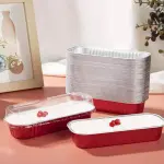 Red Aluminium Rectangle Bake & Serve Dessert & Cake Moulds with Lid - Pack of 10
