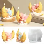 3D Baby Shower Baby Sleeping on Moon Silicone Mould for Candle & Resin