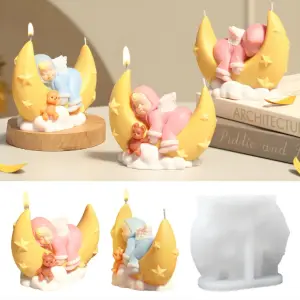 3D Baby Shower Baby Sleeping on Moon Silicone Mould for Candle & Resin