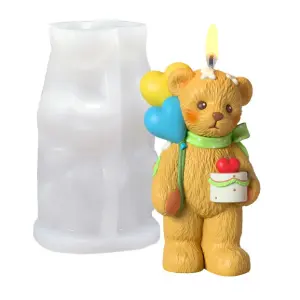 3D Teddy Bear Holding Balloon Silicone Mould for Candle & Resin