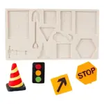 Construction Road Sign Theme Silicone Mould for Fondant, Chocolate & Crafts