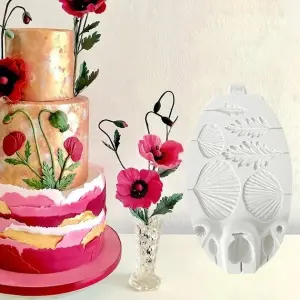 Pro Poppy Flower & Leaf Silicone Mould for Fondant, Chocolate & Gum Paste